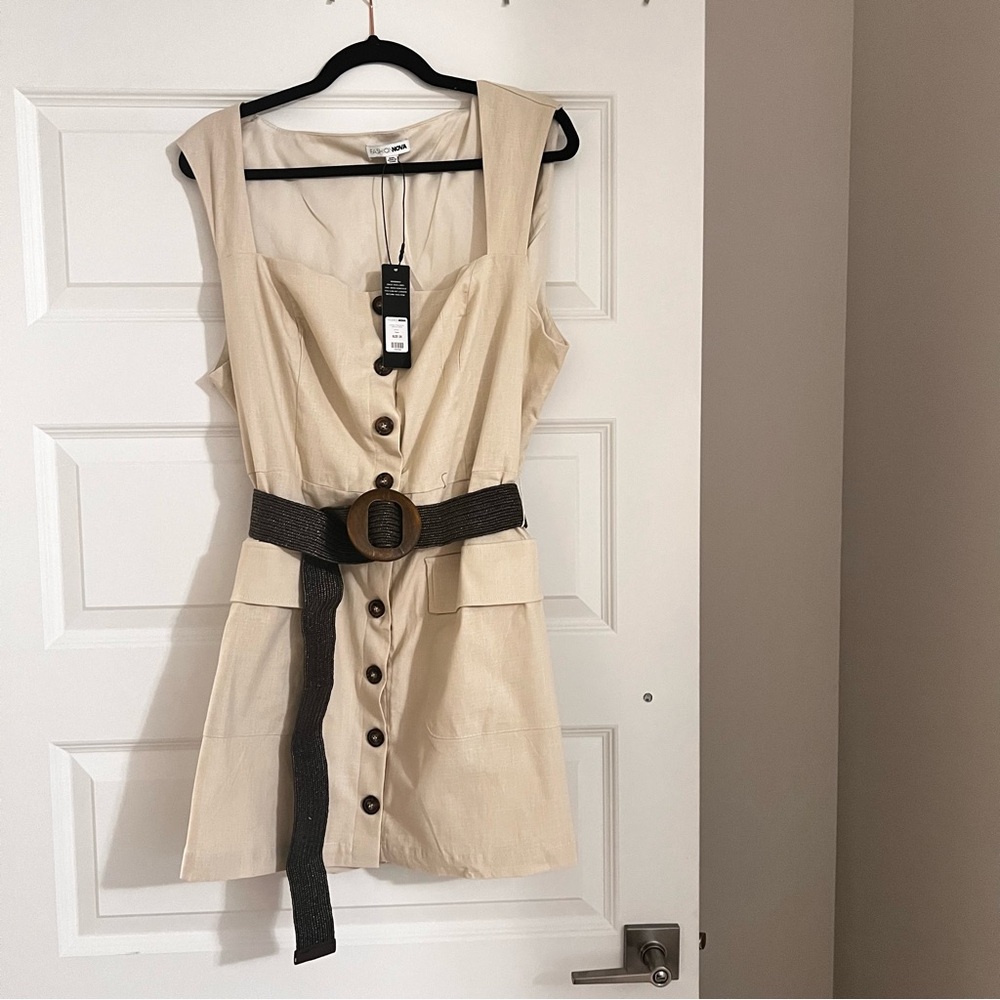 Fashion Nova Cream Button-Down Dress